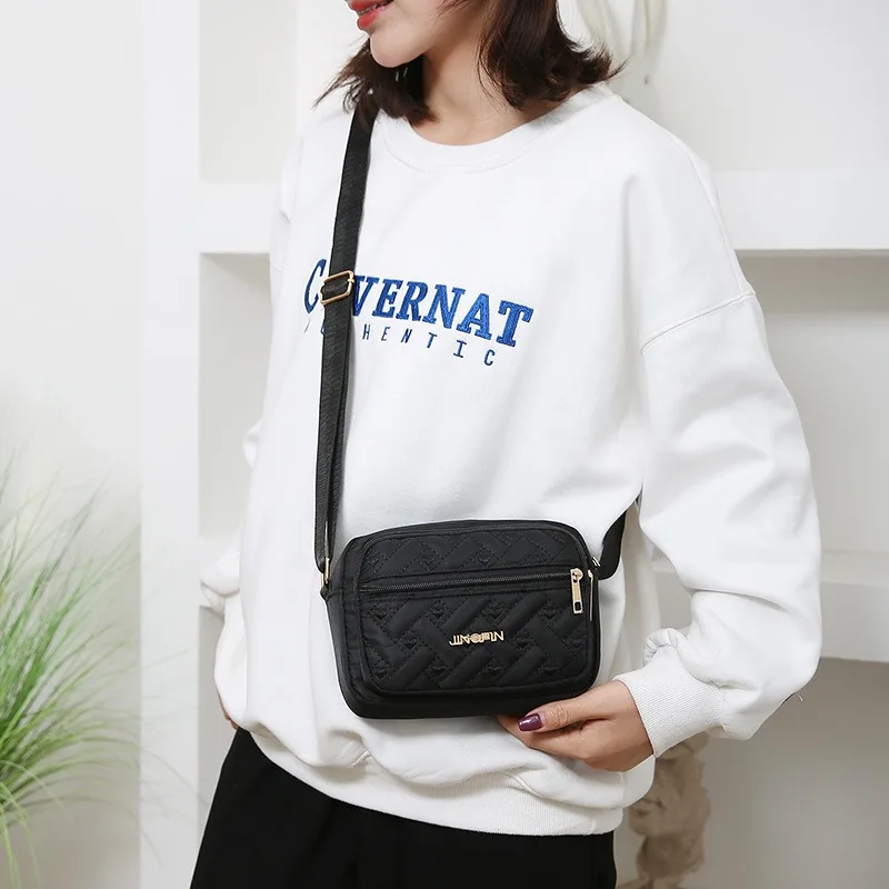 2024 New Fashion Embroidery Women Nylon Square Handbags Lady's Shoulder Cross Body Female Casual Women's Zipper Handbag