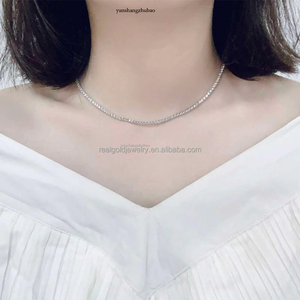 Style Design 14K Au585 Solid Pure White Gold Lab Grown Dia Moissanite Tennis Necklace for Women Wedding