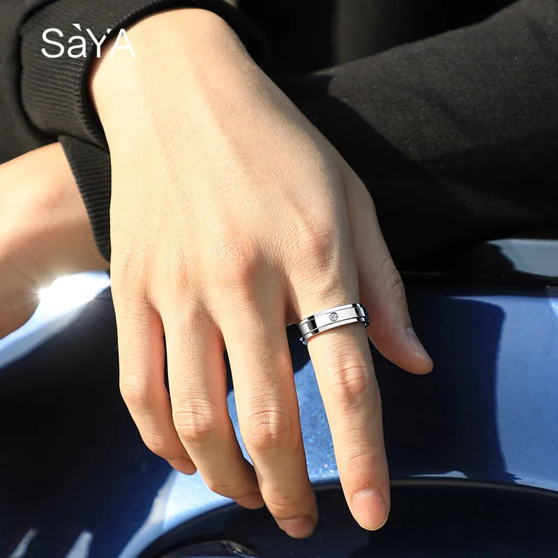 Mens couple ring womens personalized rotating tungsten jewelry inlaid with silica stone wedding ring customized carving 241106