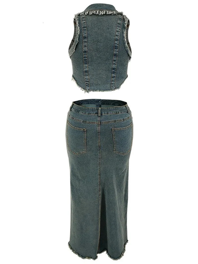 Wmstar Women Plus Size Denim Skirts Sets Two Piece Set Casual Summer Turn-down Collar Crop Tops Streetwear Matching Suits 2024 241107