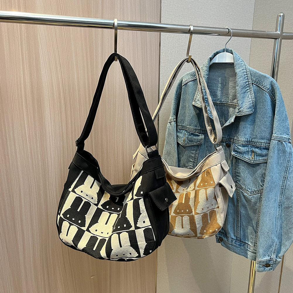 Rabbit Pattern Canvas Shoulder Bag Large Capacity Trendy Crossbody Bag Fashion Handbag Everyday Purse for Women and Girls
