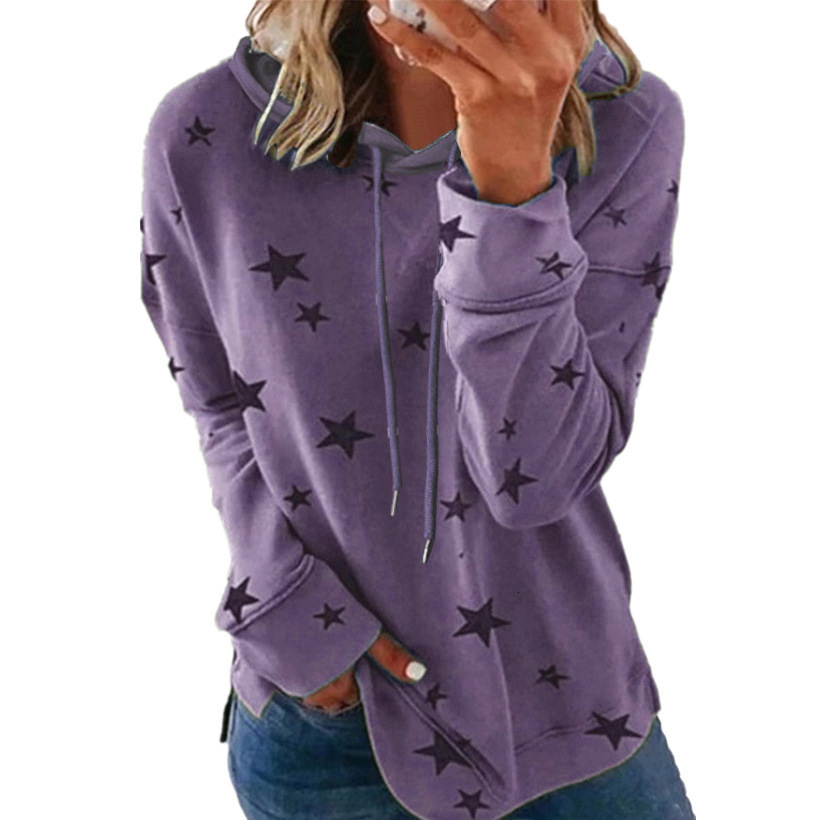Autumn and Winter New Women's Star Printed Top Loose Plus Size Hoodie Women's Designer Trendy T-shirt
