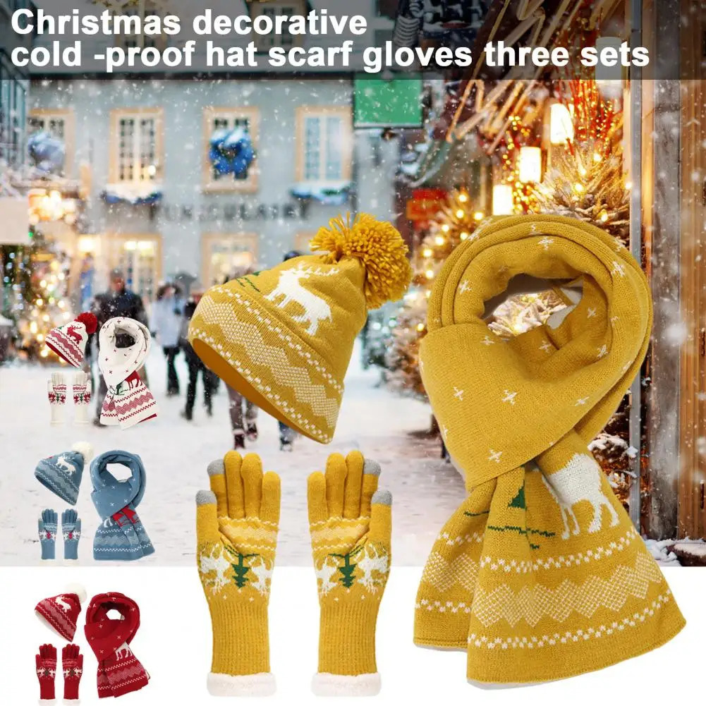 3 pieces/set of unisex Christmas hats scarves gloves set of reindeer tree patterned hats gloves neck packaging set elastic touch screen for cold weath