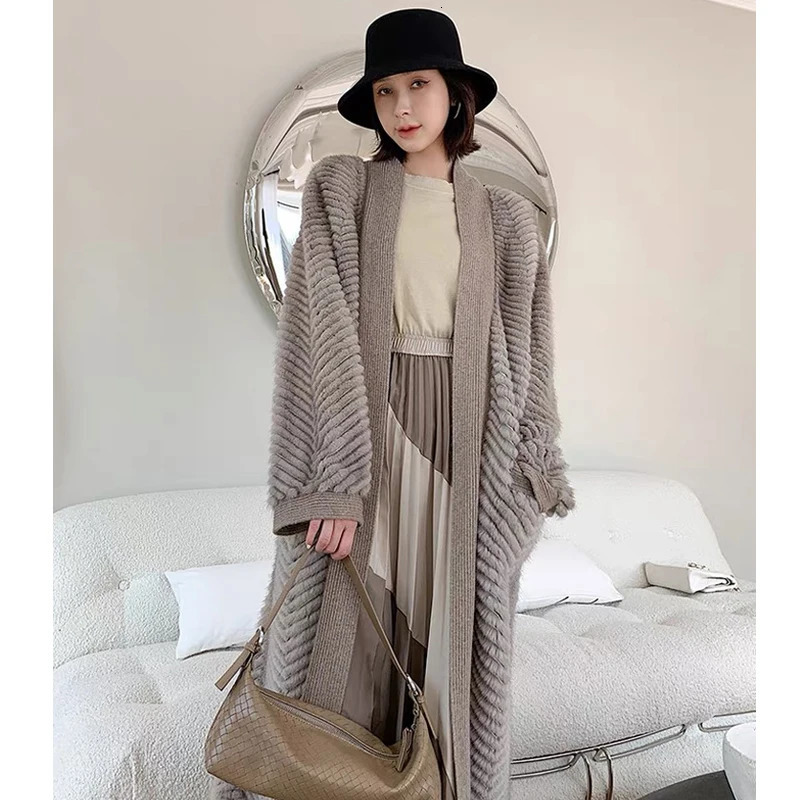 HDHOHR High Quality Natural Mink Coat for Women with Knitted Genuine Mink Jacket Fashionable and Warm Long Style for Women 241107