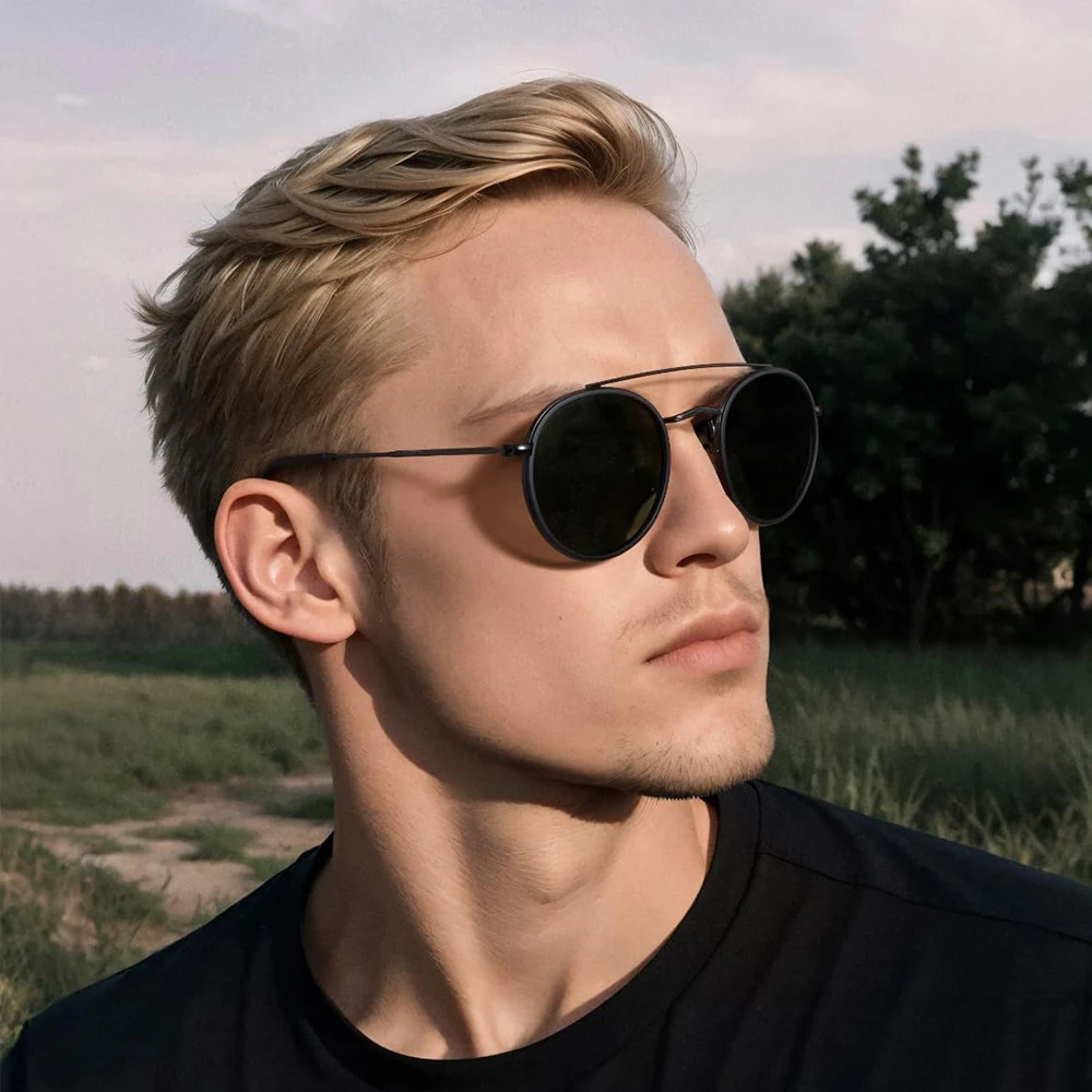 Classic Round Retro Sunglasses Round Double Bridge Metal Polarized Sunglasses Travel Glasses Shadows Lentes De Sol Para Mujer 241106