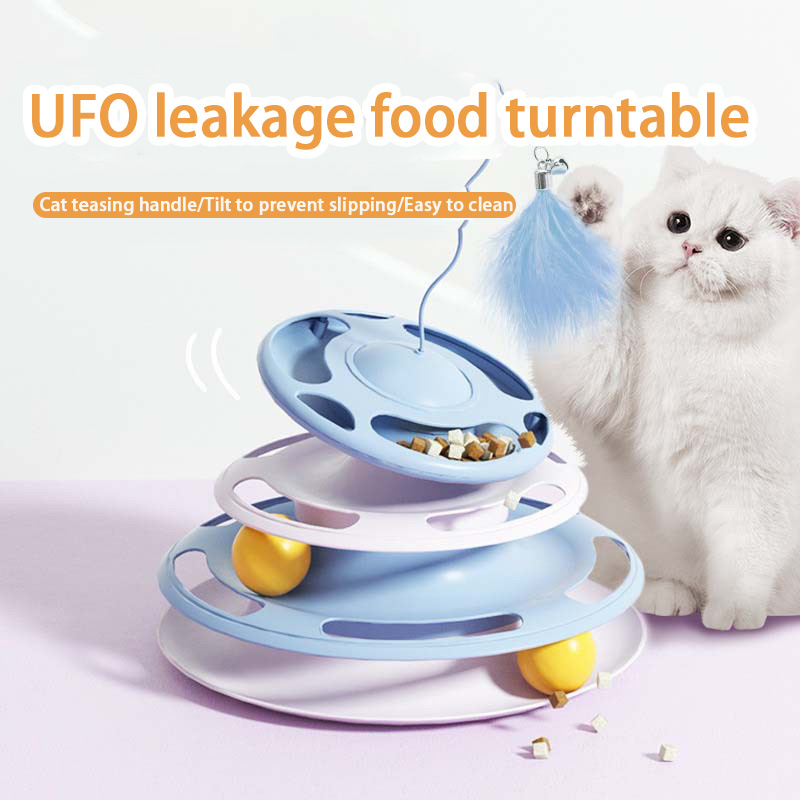 Cat Toys Flying Disc Cat Carousel Leakable Food Carousel Jitterbug Pet Puzzle Interactive Feeding
