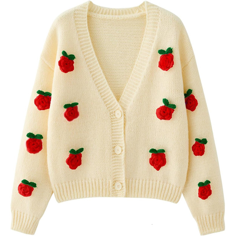 2025 Christmas Coat Women's Strawberry Printed Designer Button Long Sleeve Warm V-neck Open Top