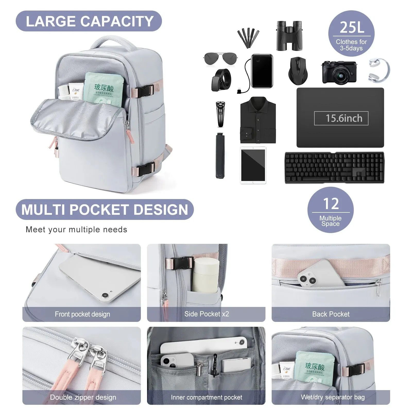Likros cabin bag Ryanair 40x20x25 Easyjet 45x36x20 womens backpack laptop travel backpack airline approved handbag 241106