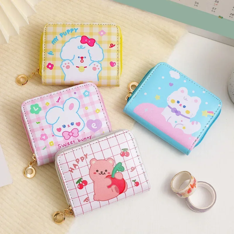 Student Mini Card Coin Purse Cartoon Zipper Kawaii Leather Women Coin Money Bags Fashion ID Business Credit Card Wallet Korean