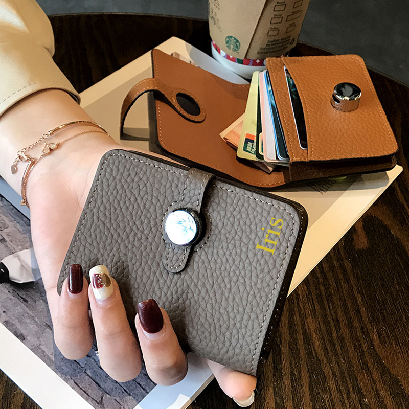 Fashion Cow Leather Card Bag Women Business Card Holder With Belt Large Capacity Small Credit Card Business Card Wallet