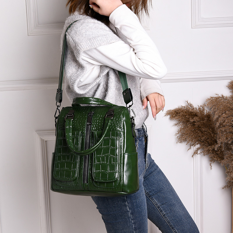 Real Split Patent Leather Women Handbag Tote Crocodile Shoulder Fanny Bag Shoulder Luxury Office Ladies Hand Bag Alligator Red
