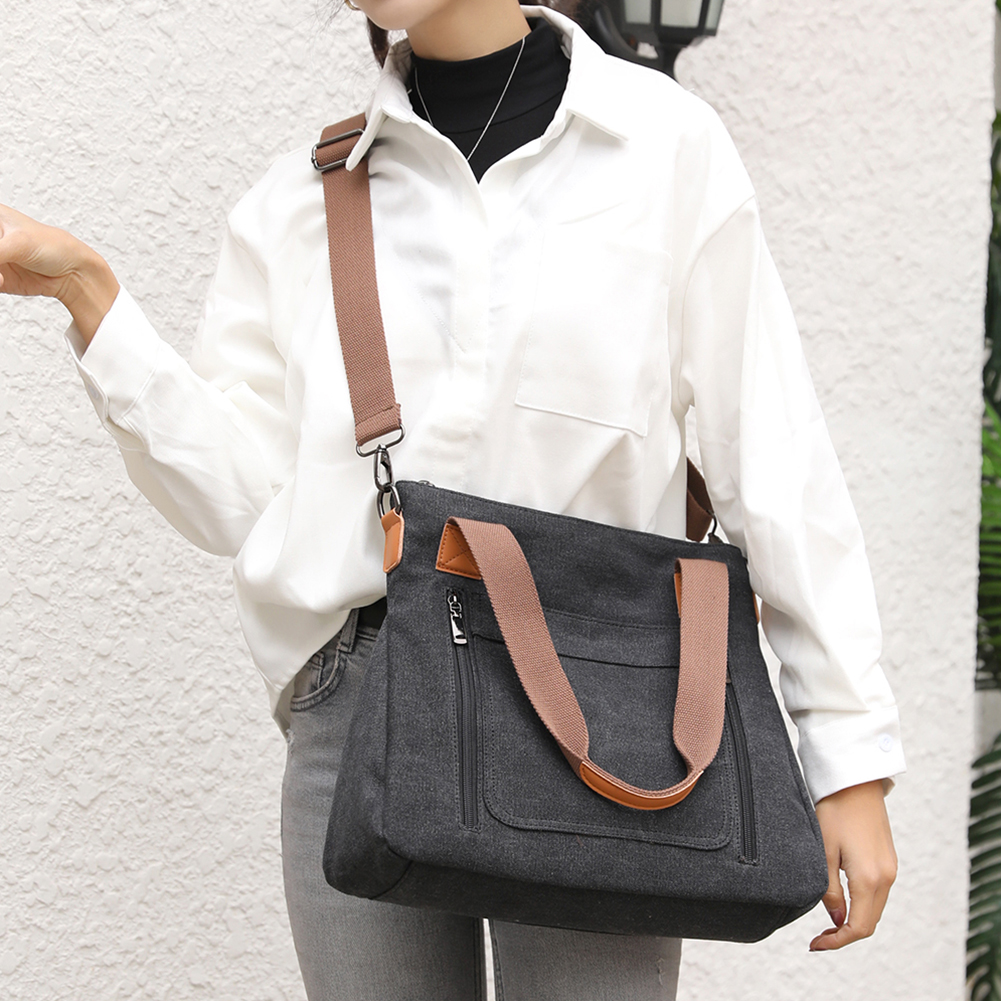 Women Retro Crossbody Bag Large Capacity Canvas Vintage Shoulder Bag Adjustable Strap Casual Tote Handbag Female Shopping Bag