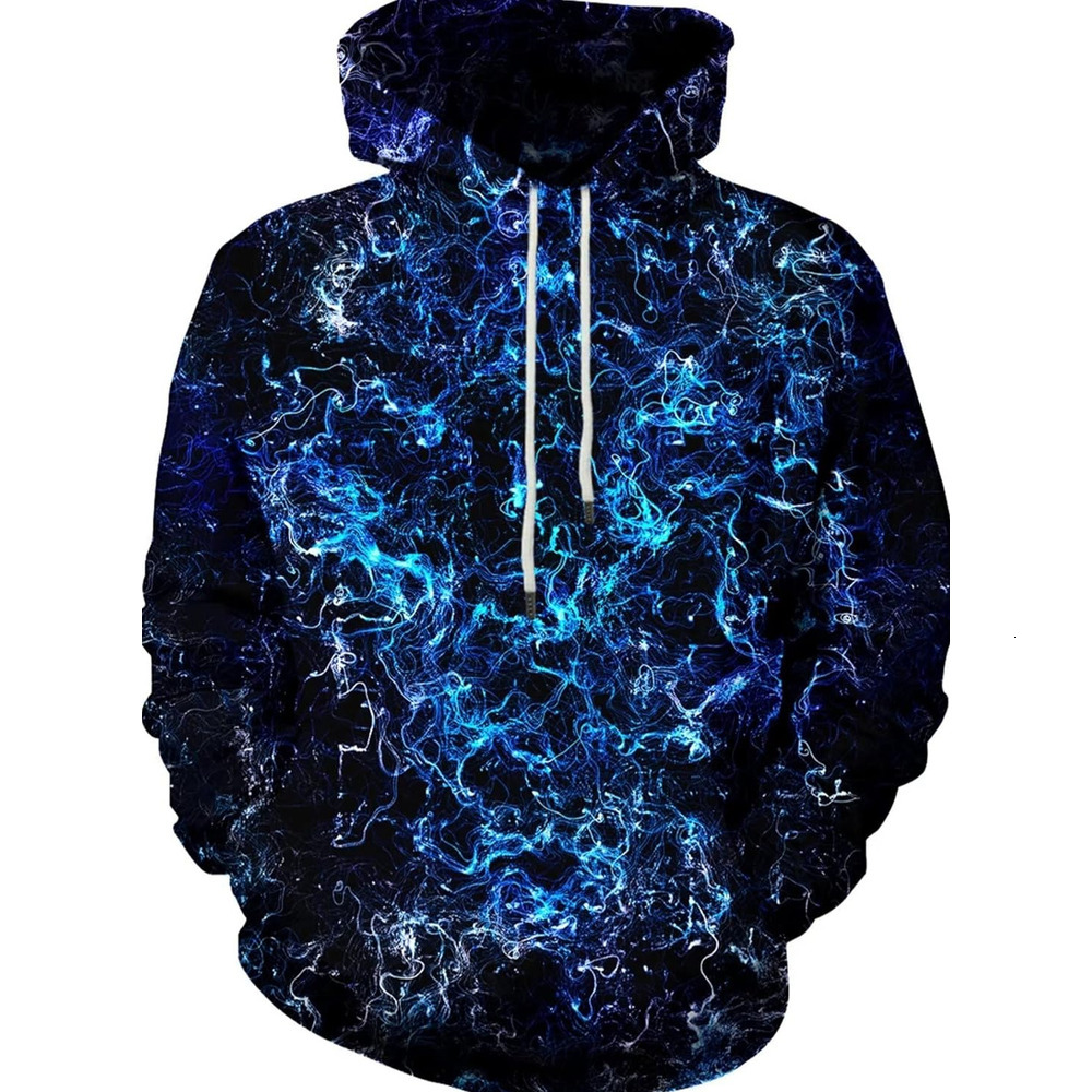 Hoodie for Mens Womens Unisex Graphic Print Hoodies 3D Colorful Novelty Design Long Sleeve Sweaters with Pocket Graphic Cool blue starry sky pattern