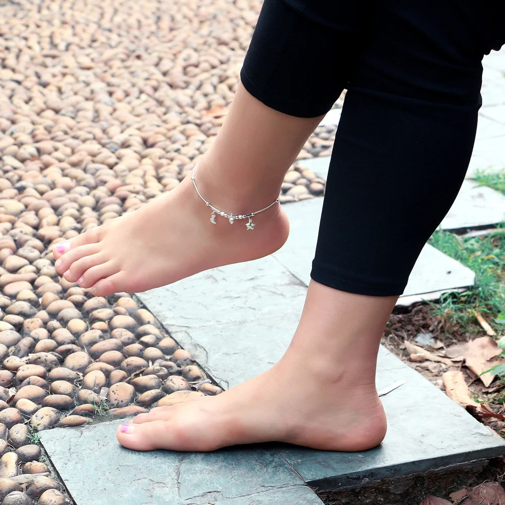 Bohemia Sweet Simple Stars Moon Heart Anklet 100% 925 sterling silver Ankel Beach Foot Chain bracelet ladies jewelry girls gift 241107