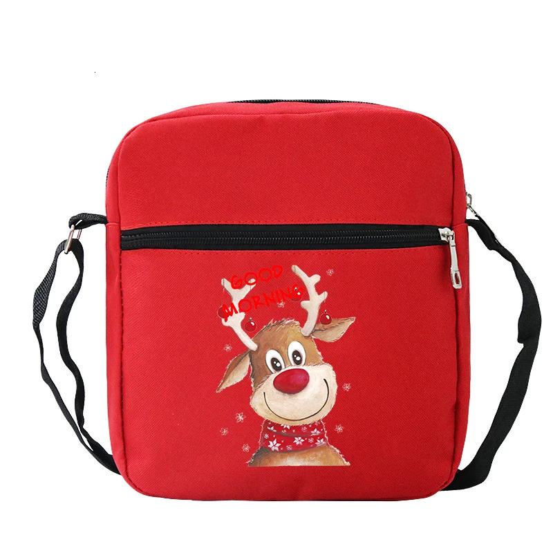 Cartoon Christmas Elk Deer Messenger Bags for Women Casual Fashion Zipper Small Crossbody Xmas Gift Teenager Mini Phone Bag 241106