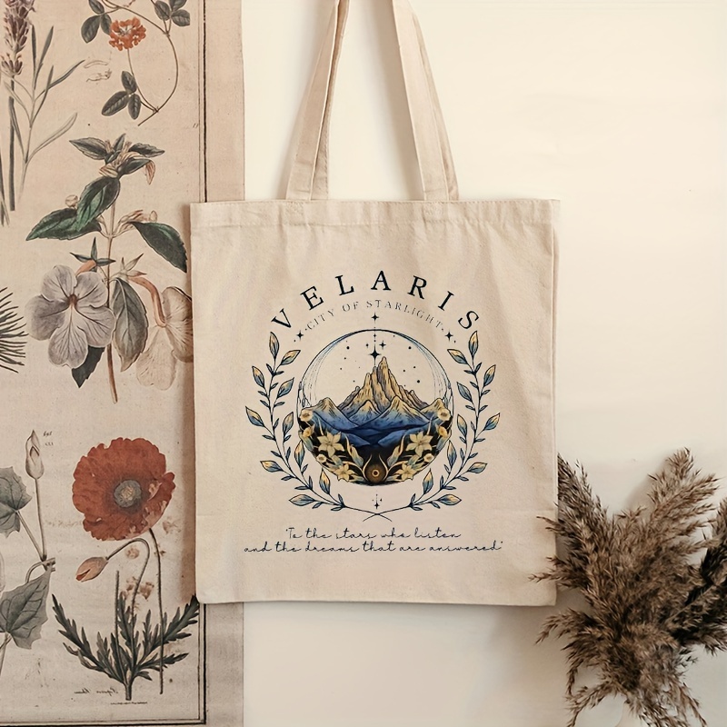 ACOTAR Velaris Pattern Tote Bag, Canvas Shoulder Bag For Daily Commute Women's Shopping Bag, Trendy Folding Shoulder Bag