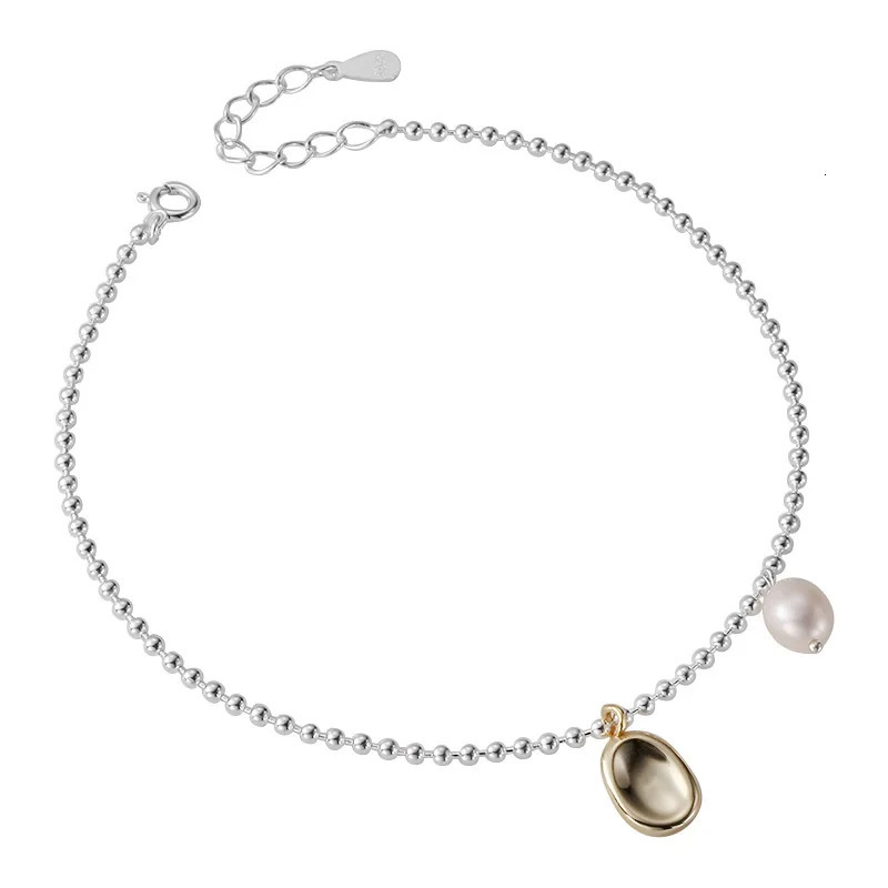 Real 925 pure silver bead necklace for women golden geometric oval charm ankle bracelet for women barefoot jewelry 241107
