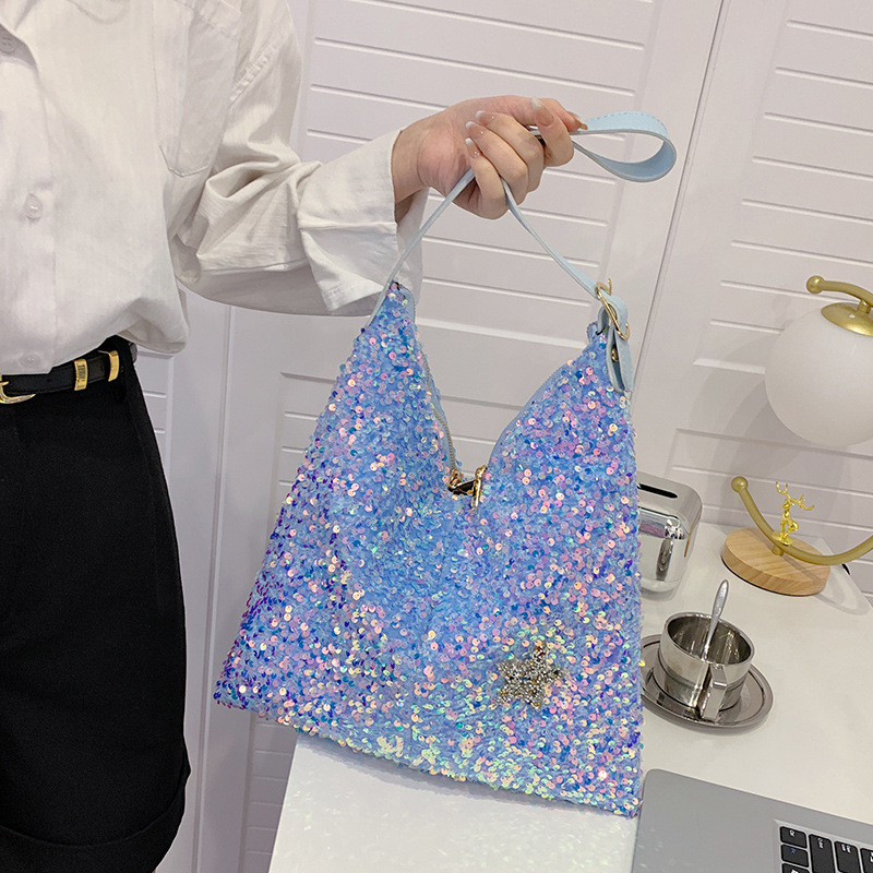 New Women Luxury Sequins Shoulder Bag Female Fashion Bucket Bag Girls Pink Large Capacity Bag Female Travel Handbags