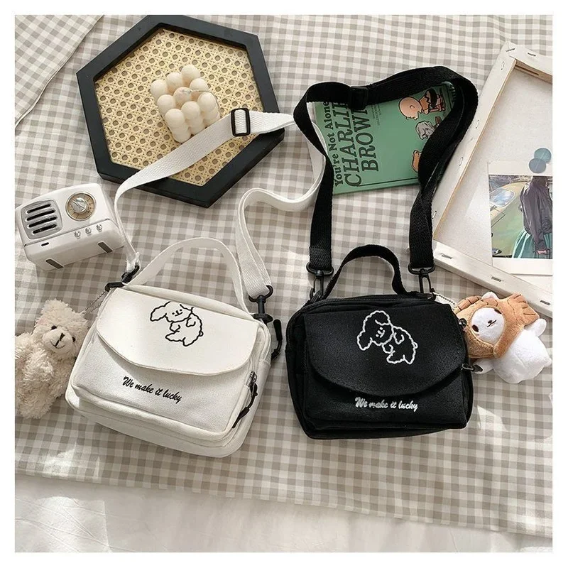 Japanese Cute Soft Cute Dog Canvas Small Bag Korean Small Fresh Girl Messenger Bag Purses and Handbags Handbags Women Bags
