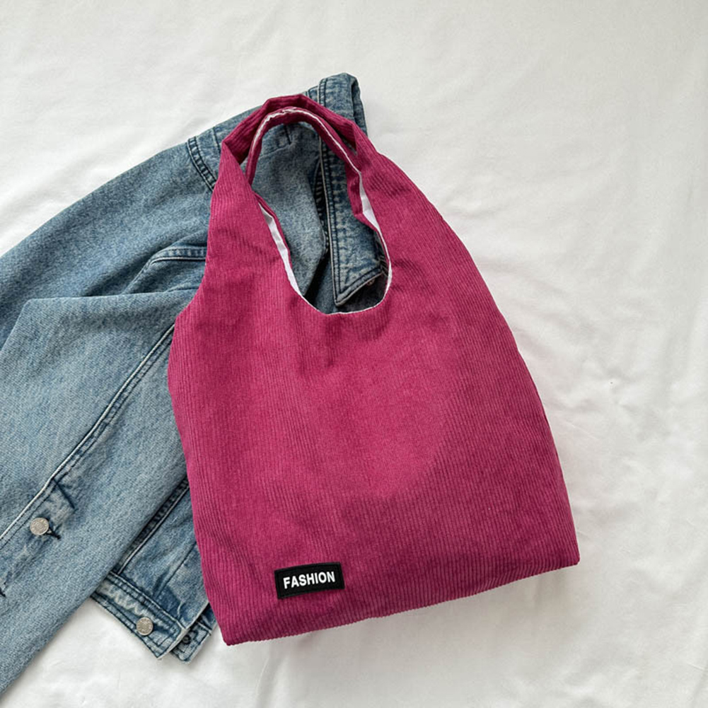 Women Top Handle Bag Foldable Travel Satchel Bag Versatile Corduroy Shoulder Bag Soft Large Capacity Reusable Shopping Bag