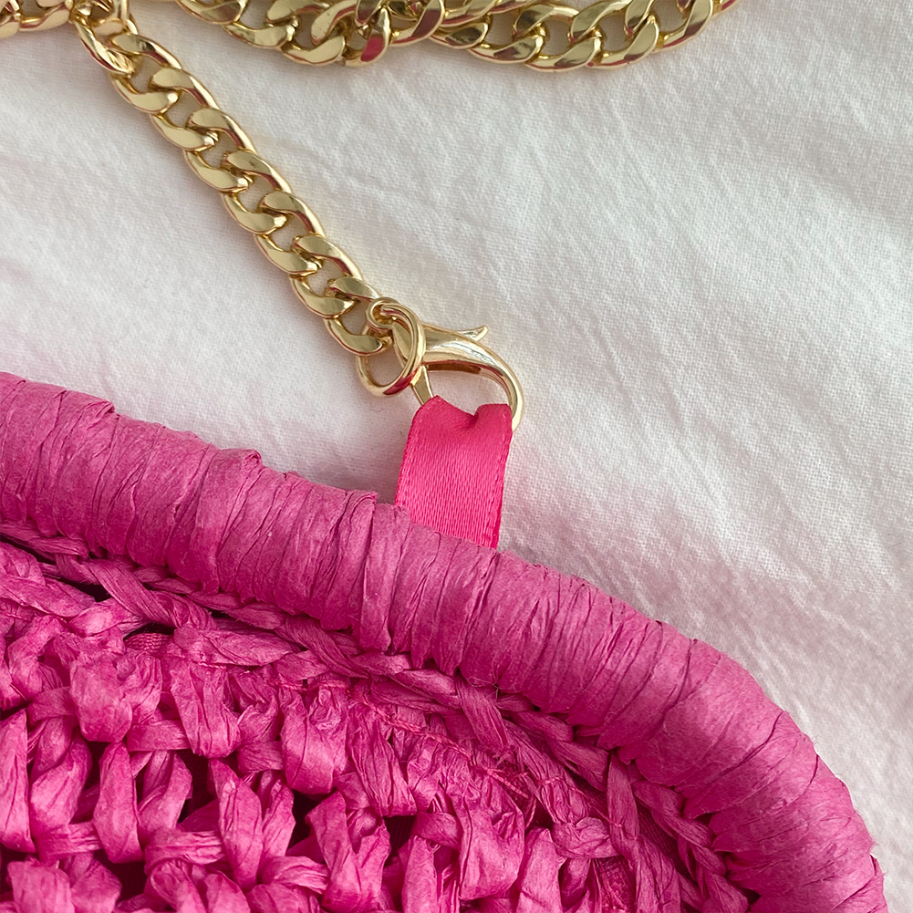 Women Straw Crossbody Bag Large Capacity Weaving Shoulder Bag Solid Color Woven Dumpling Pouch Chain Strap for Summer Vacation