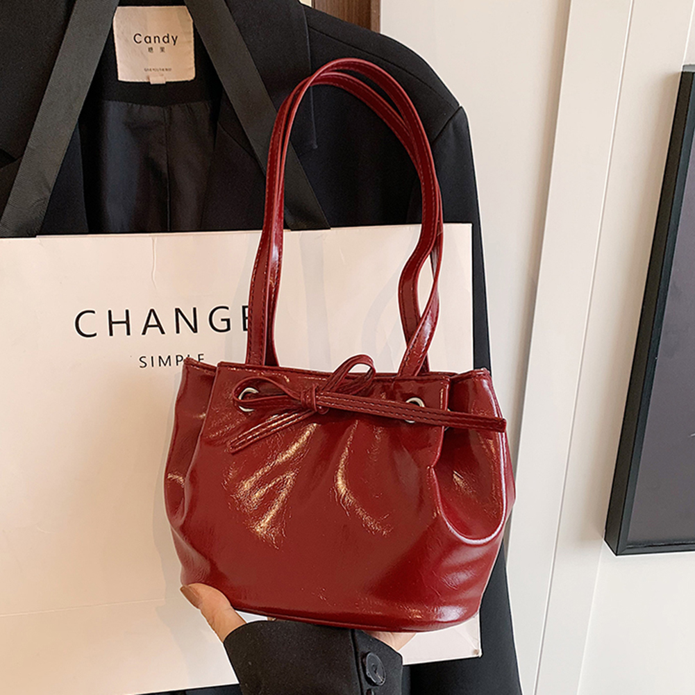Women Simple Tote Purse Large Capacity PU Bow Underarm Bag Stylish Armpit Bag Solid Color Simple Bucket Tote for Party Vacation