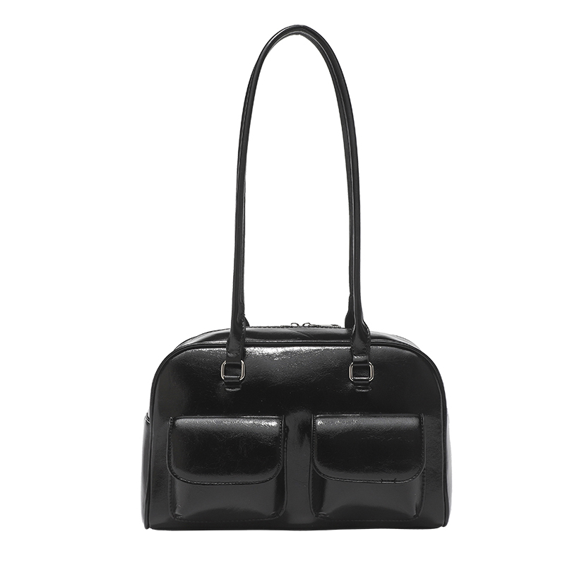 Korean niche retro design 2024 new simple shoulder oil wax leather bag bowling bag casual portable shoulder bag