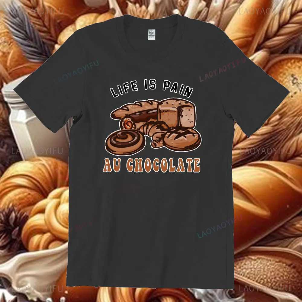 Pain Au Chocolate Fun Quotes T-shirt Cute Food Graphic T-shirt Womens Casual croissant Valentines Shirt Neutral Summer Clothing Gift X241107