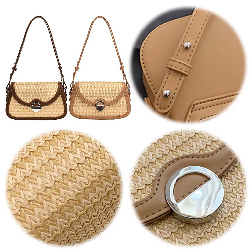 Women Straw Woven Bag Large Capacity Weaving Underarm Bag Patchwork Fashion Shoulder Bag Adjustable Strap for Party Vacation