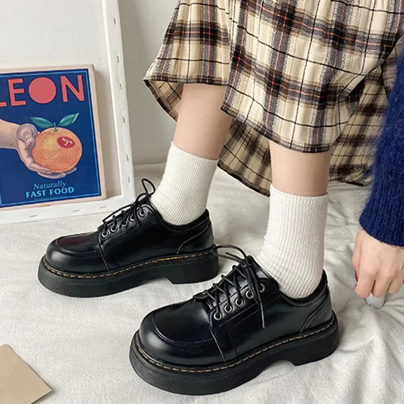 Mary Jane Womens Pump 220Spring Solid Lace Platform Shoes Round Toes Casual Zapatillas Inkless Black 4.5CM High Zapato De Taco n 241106