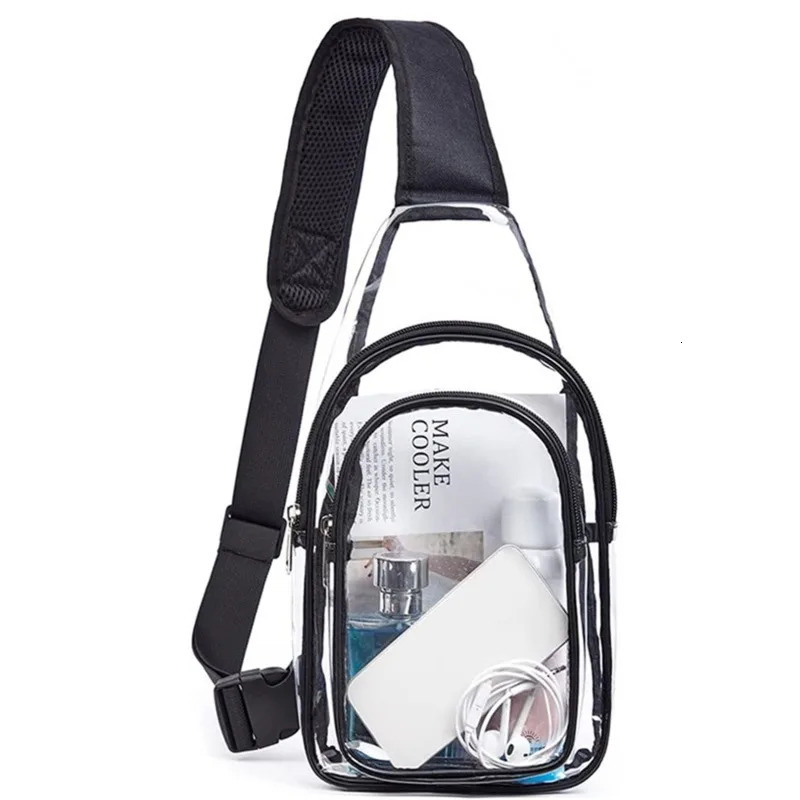 Leisure transparent chest bag womens waterproof transparent PVC cross body travel bag outdoor sports mobile phone sling shoulder bag 241106