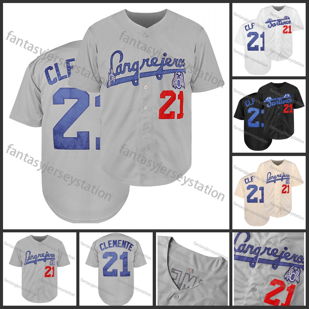 Men's #21 Gray Embroidered Baseball Jersey CLEMENTE Polyester Top, V-Neck, Knit Fabric, Loose Fit, Sports Style for Training, Team Sports, Party,