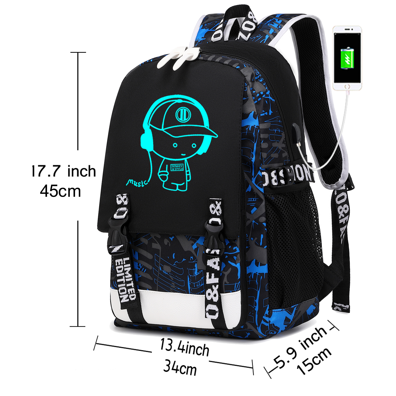 Mochila de gran capacidad para estudiantes de secundaria, impermeable, con estampado de Nightglow, a la moda, para hombre y mujer