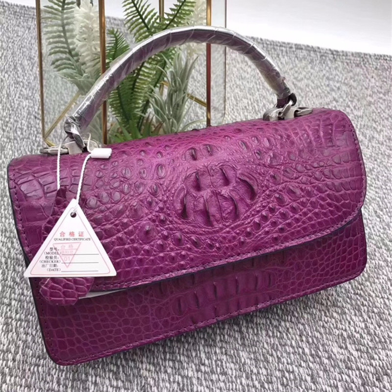 Fashion Genuine Crocodile Leather Women Small Orange Handbag Lady Mini Purse Authentic Alligator Skin Female Cross Shoulder Bag