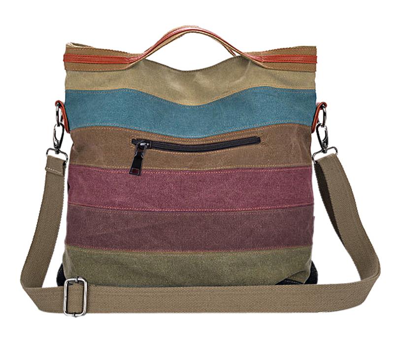 Stylish Colorful Canvas Handbag For Women Retro Stripe Crossbody Bags Tote Lady Shoulder Messenger Bag Bolso Mujer