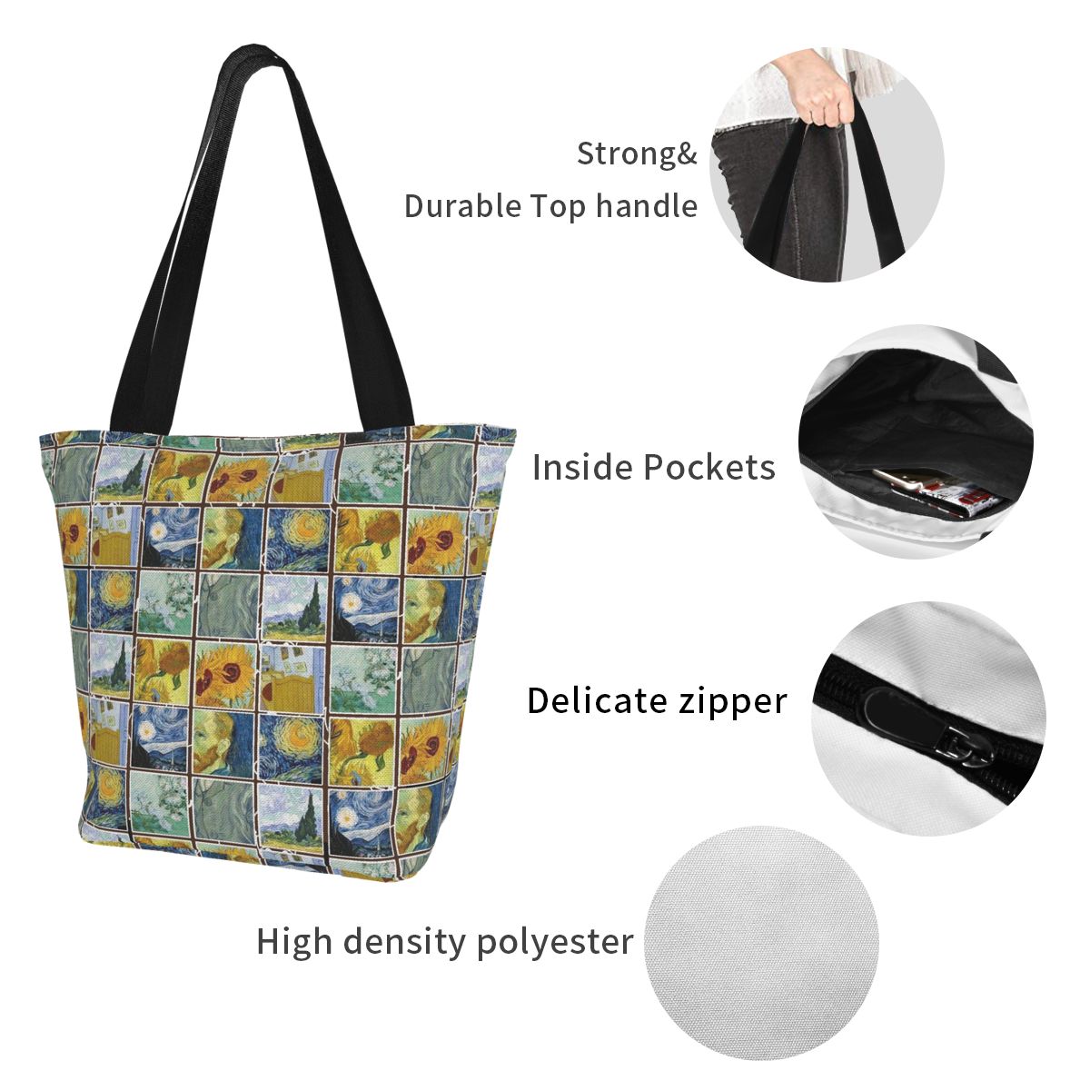 Eco Shopper Bag Women Casual Canvas Large Capacity Van Gogh Grocery Shopping Bag Daily Use Handbag Double Sided Shoulder Handbag