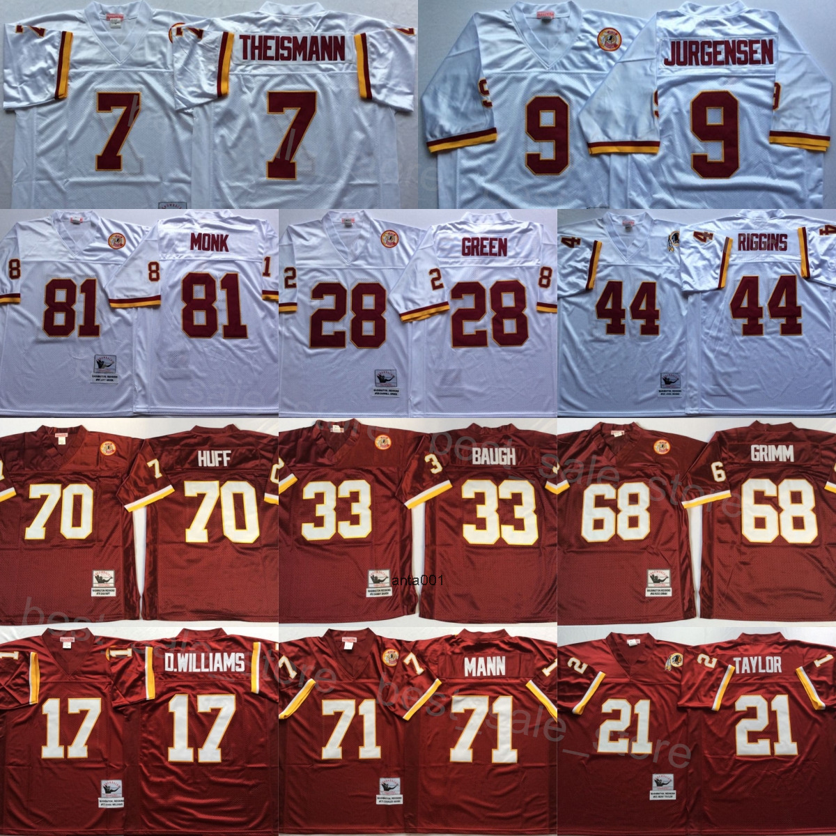 Commanders Throwback Jerseys Football 9 Sonny Jurgensen Russ Grimm Sam Huff Sammy Baugh Joe Theismann Art Monk Doug Williams Darrell Green Sean Taylor Charles Mann