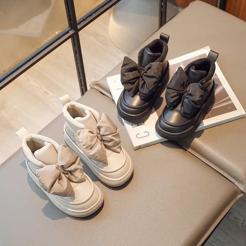 Winter Children Snow Boots Girls Fashion Big Bow-tie Design Princess Boots Kids Warm Thicken Cotton Shoes With Hook ClosureXJ241206