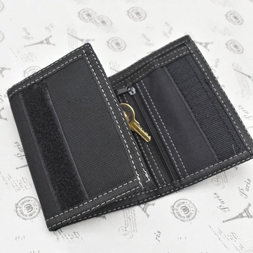Touch Fastener Men's Short Wallet Fashion Leisure Multi-position 3 Fold Purse Durable Black Male Coin Pocket Daily Use