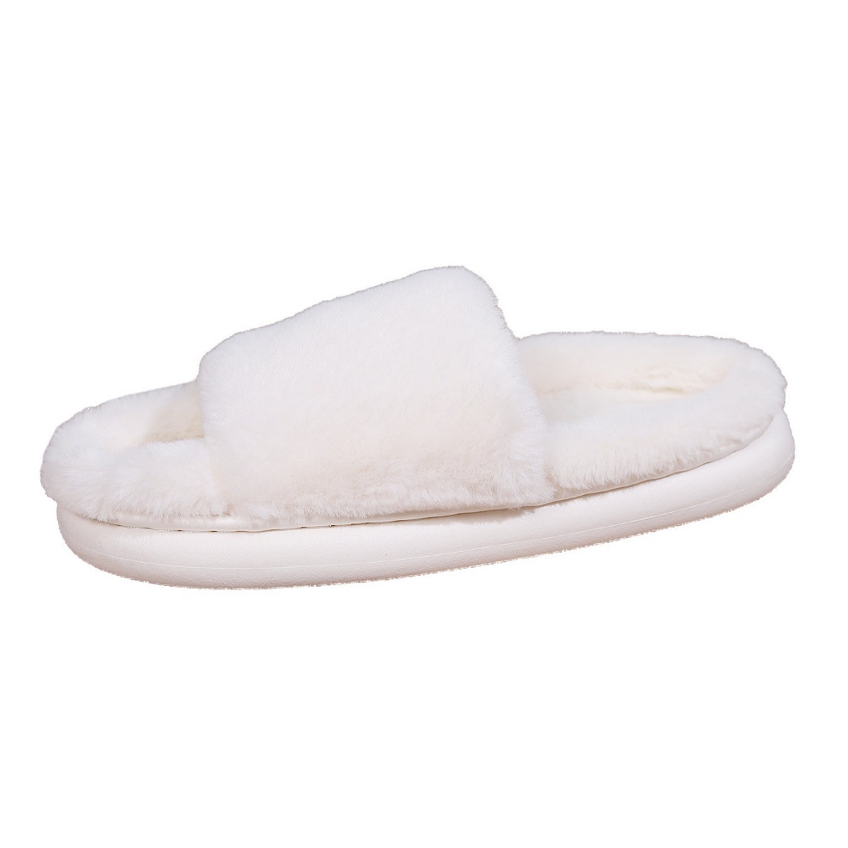Household Rabbit Fur One-piece Fashionable Flat Slippers.