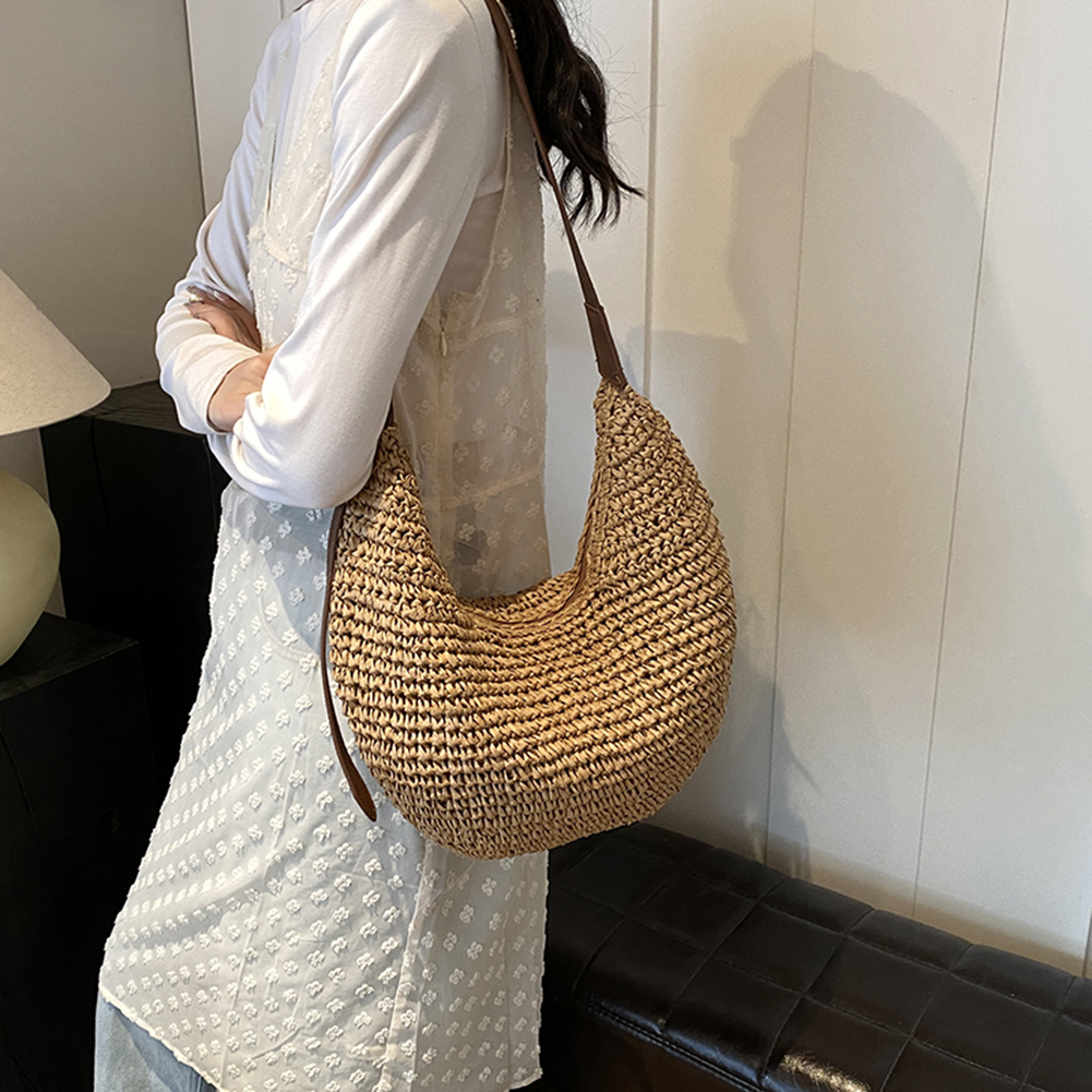 Fashion Summer Straw Crossbody Bag Women Beach Holiday Shopping Woven Shoulder Handbag Large Capacity Handmade Crossbody Bag