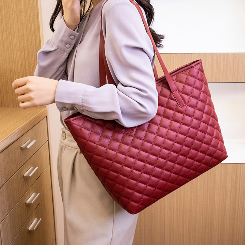 Tote Bags for Women PU Leather Diamond Lattice Handbag Personality Large Capacity Underarm Shoulder Bag Designer Bag