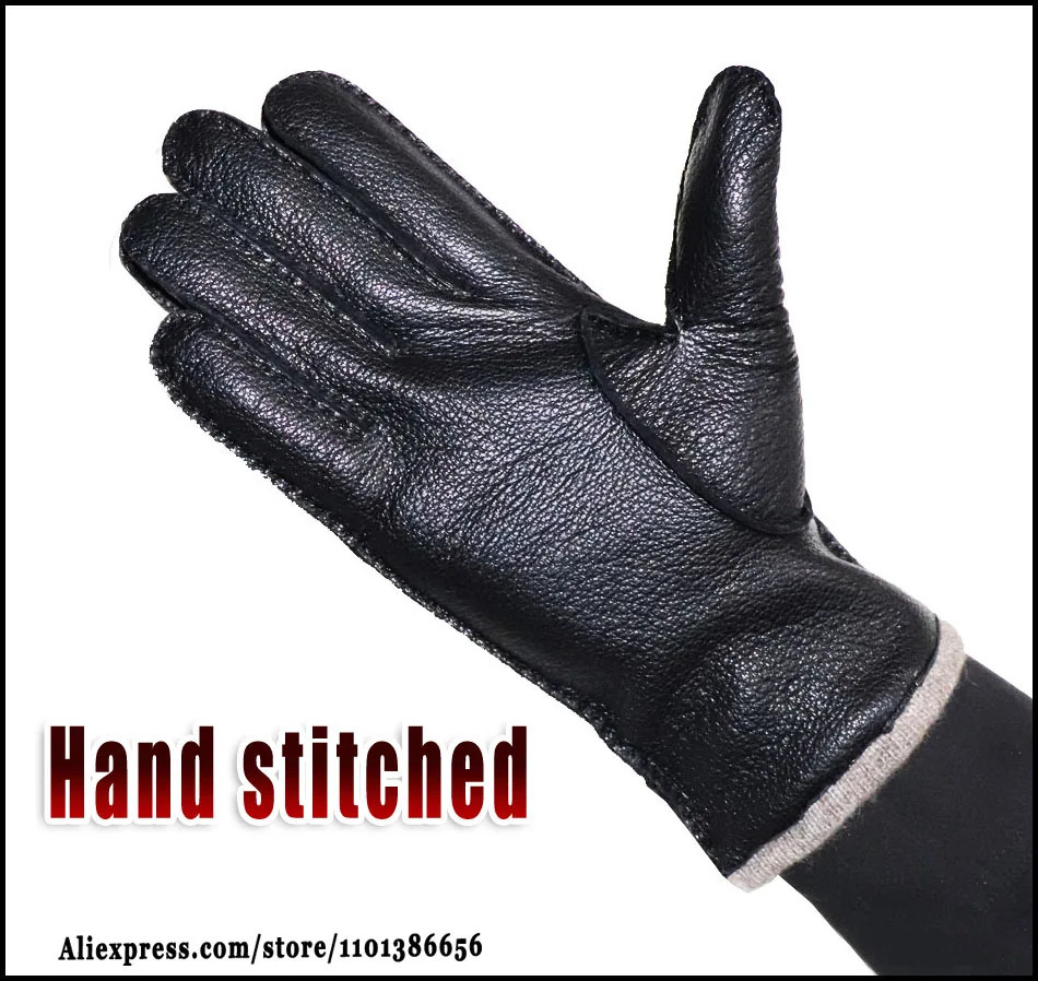 Mens and Womens Premium Leather Gloves Deer Texture Sheepskin Winter Warm Driving Wool Knitted Lining 241106