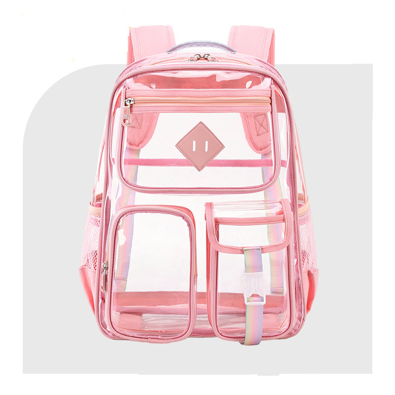 Violet transparent waterproof backpack suitable for elementary middle and high school grade girls Large capacity backpack