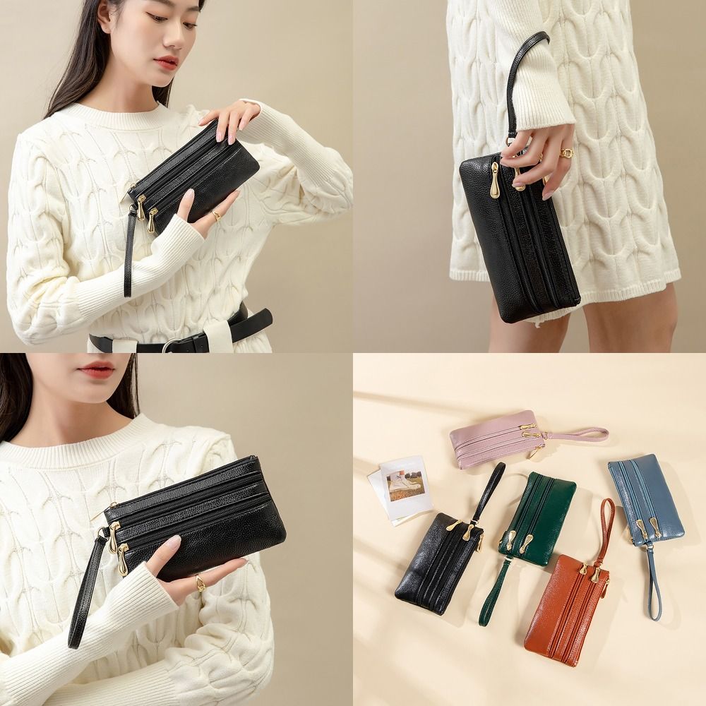 with Strap Money Coin Purse Durable Wear-resistant PU Leather Phone Bag Waterproof Zipper Handbag Women