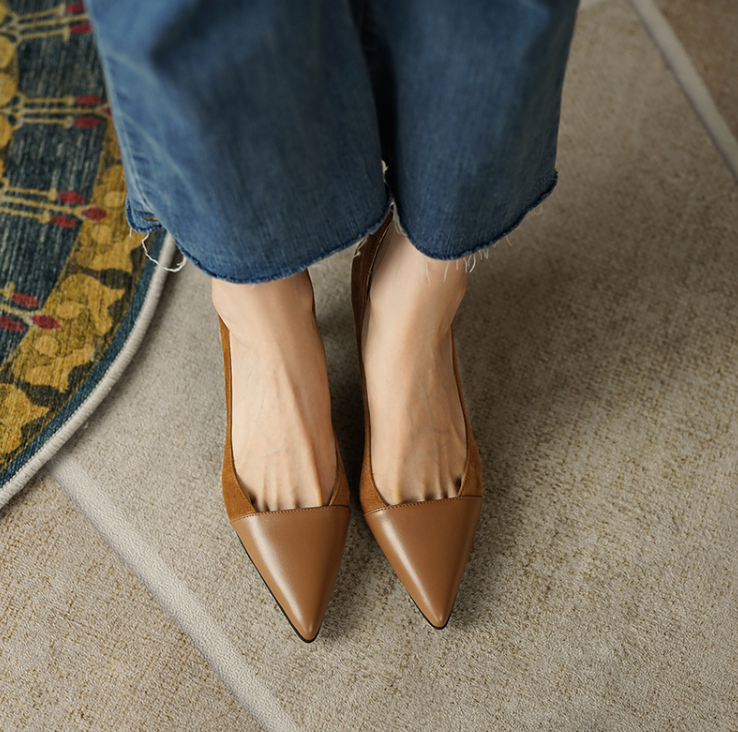 Fashionable Splicing 2024 Women's Pointed-Toe High Heels in Brown/Green b67a