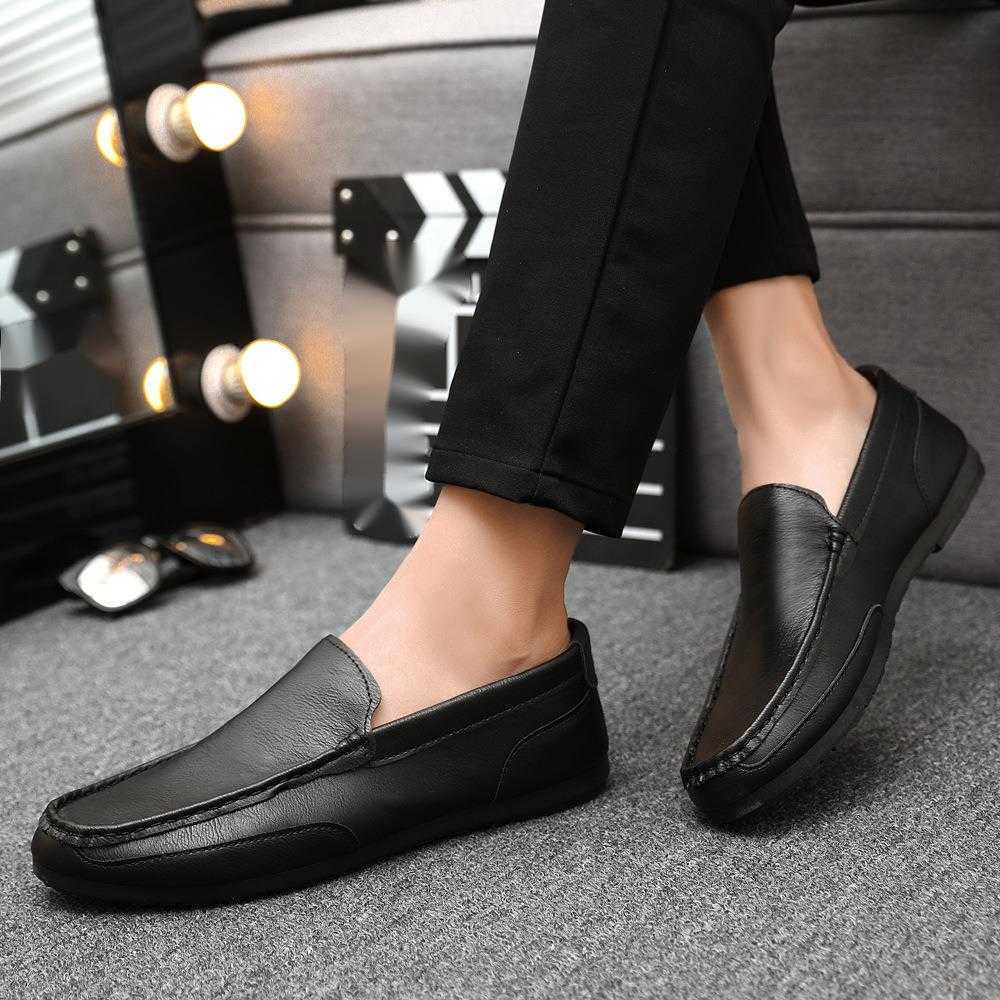 CMM Loafer Shoes New Mens Trendy Korean Versatile Summer One Step Lazy Mens British Casual Leather Shoes