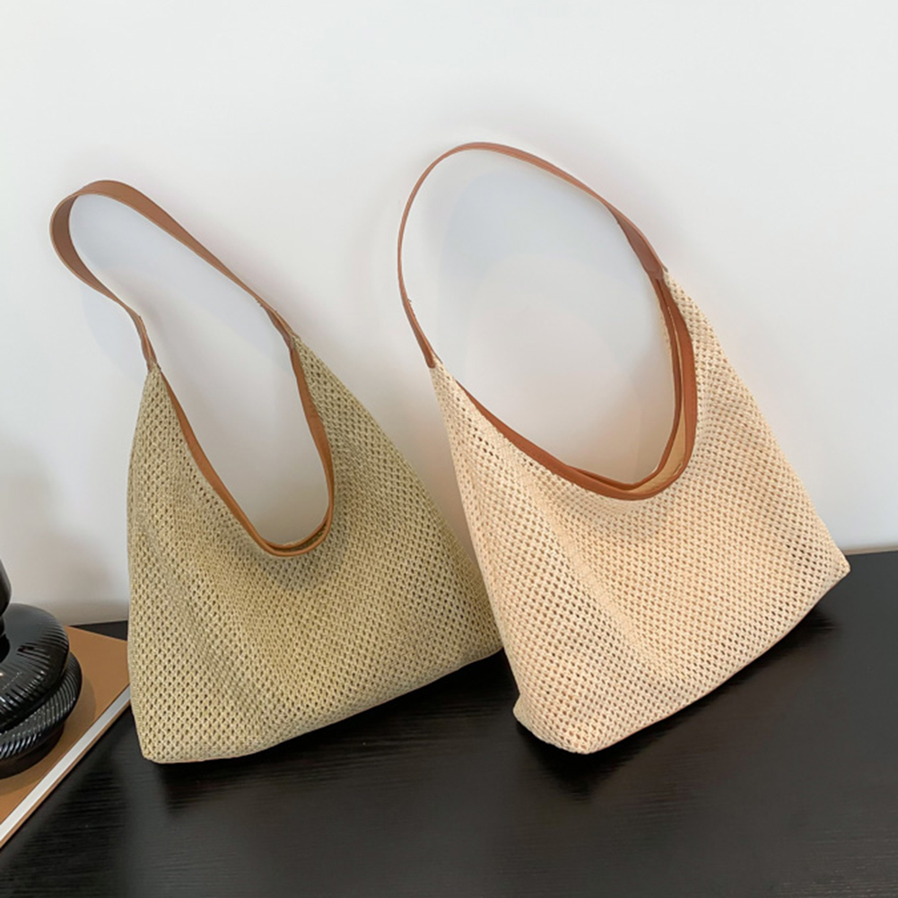 Women Straw Woven Tote Bag Fashion Woven Handbag Large Capacity Tote Clutch Bags with Small Pouch Solid Color Top-handle Handbag