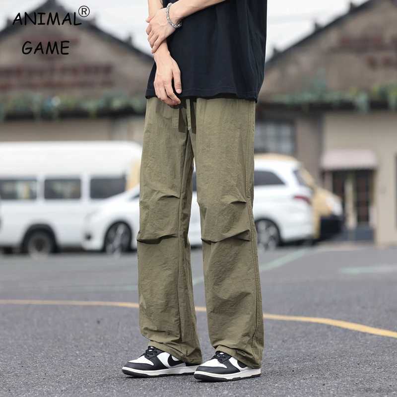Streetwear New Mens Straight Pants Large Pockets Sports Wide Leg Pants Basic Cargo Pants Korean Lightweight Trousers LX241107
