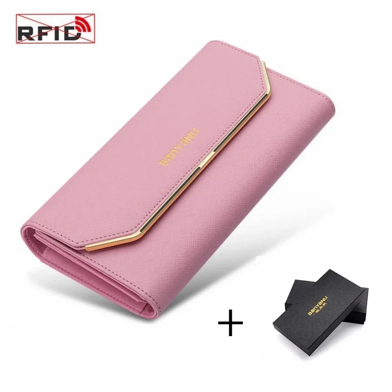 RFID Wallets for Women NEW Luxury Card Ladies Wallet Faux Leather Purse Black Purple Blue Red Pink Gold Bags Carteras Femme